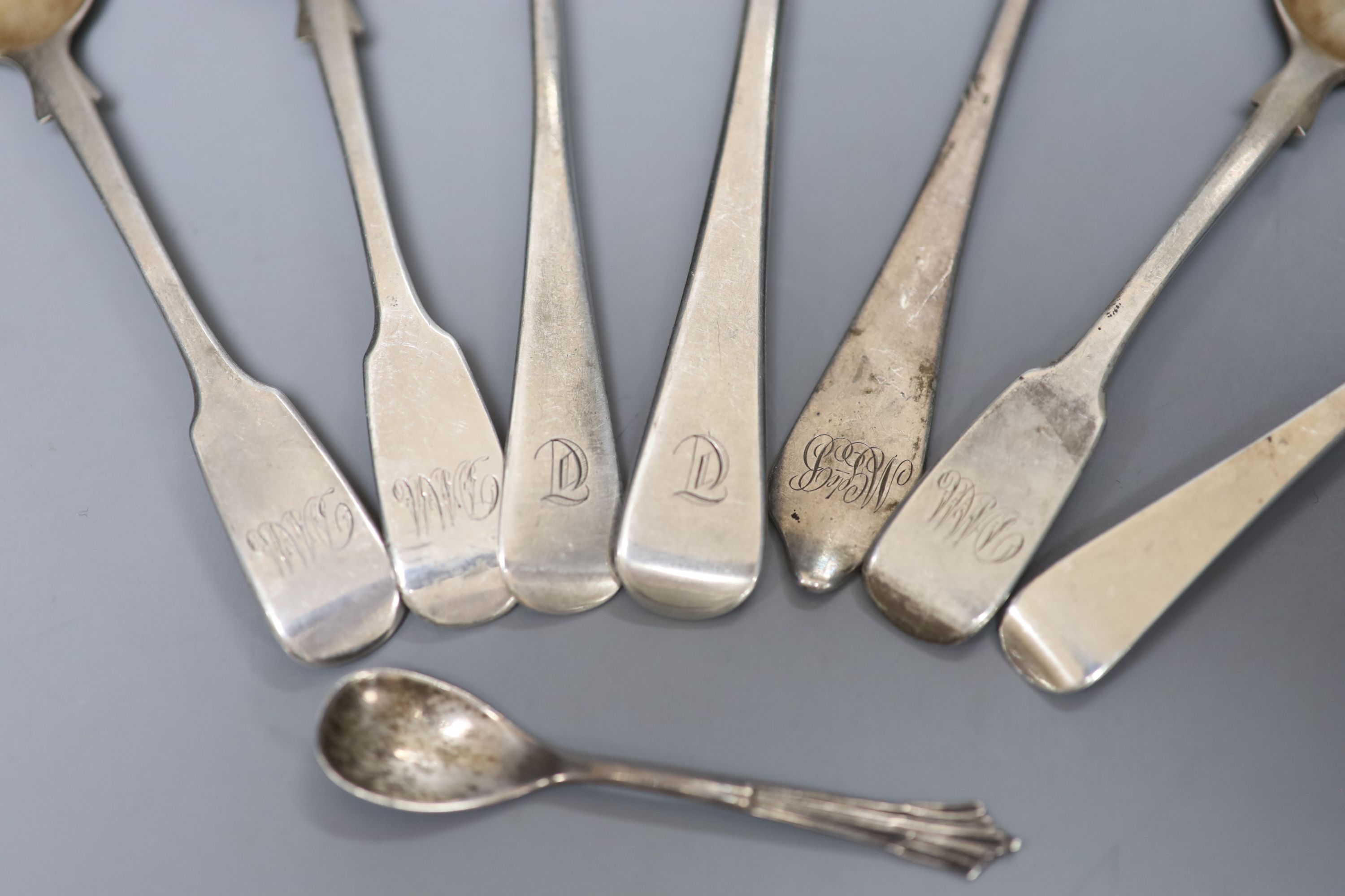 Eight assorted 19th century and later silver spoons